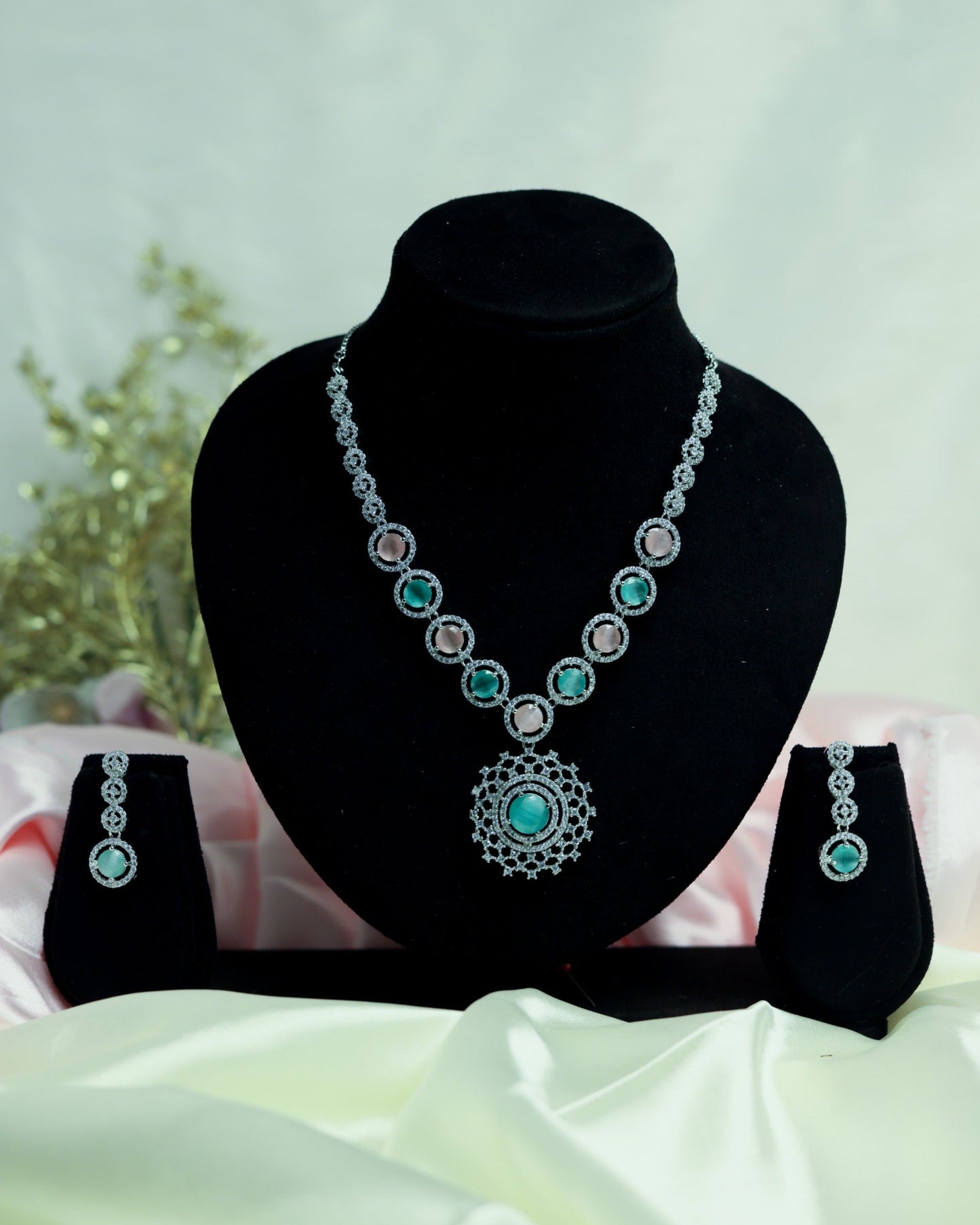 Suwarnikaa’s Twilight Bloom ;American Diamond Necklace