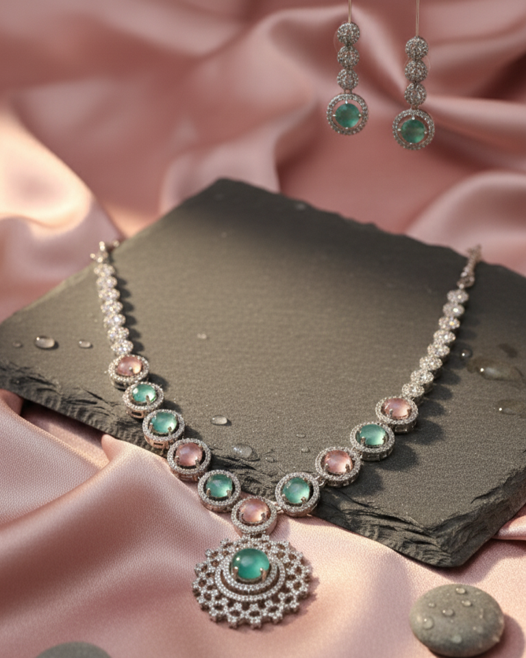Suwarnikaa’s Twilight Bloom ;American Diamond Necklace