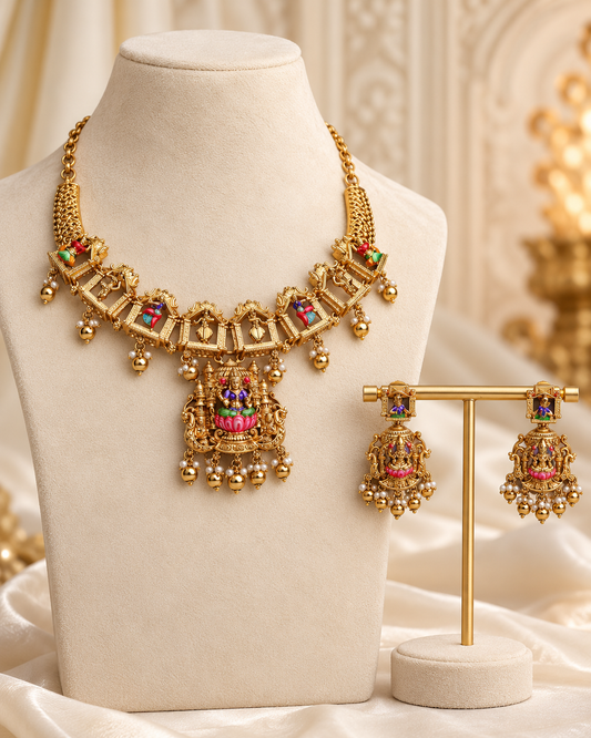 Natya Mayuri meenakari Temple Necklace Set  by suwarnikaa jewels