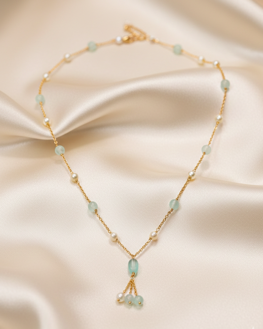 Aqua Pearl Grace Neck Chain(18") – Elegant Pastel Pearl Chain for Daily & Office Wear By Suwarnikaa Jewels