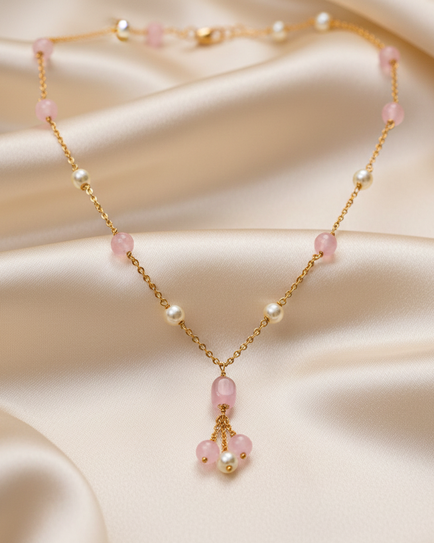 Blush Pearl Grace Neck Chain(18") – Elegant Pastel Pearl Chain for Daily & Office Wear By Suwarnikaa Jewels