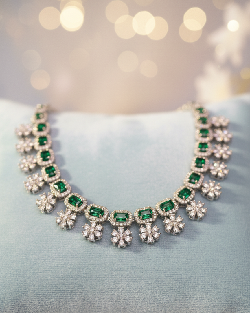 Ishq  Green by  Suwarnikaa Jewels Premium American Diamond Necklace Set