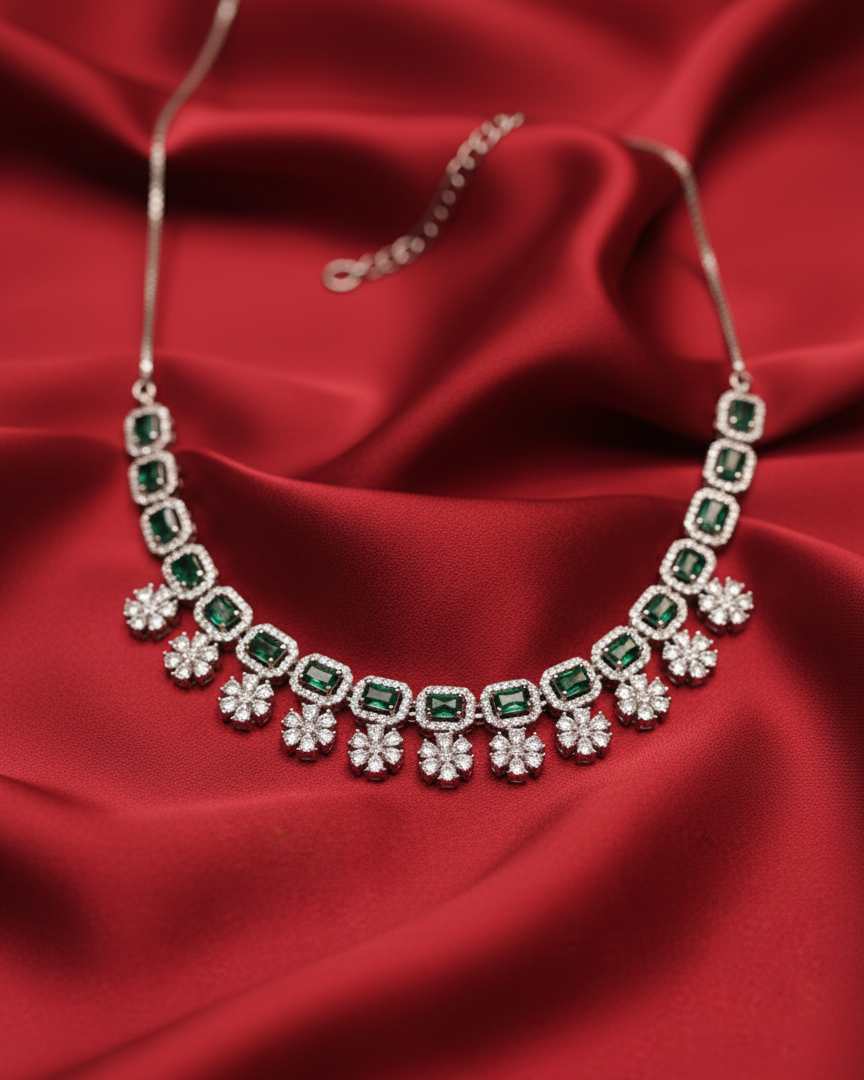 Ishq  Green by  Suwarnikaa Jewels Premium American Diamond Necklace Set