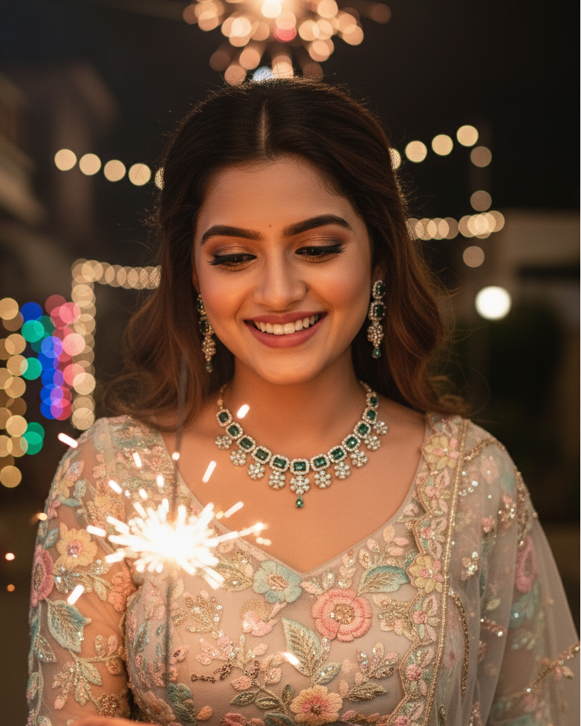 Ishq  Green by  Suwarnikaa Jewels Premium American Diamond Necklace Set