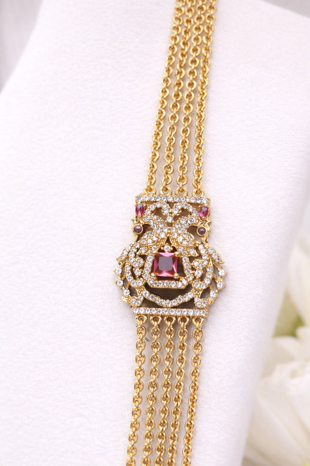 Kanishka Chandra Haram(30"- 5 Line) – Premium Multi-Layer Gold Finish Long Chain Necklace By Suwarnikaa Jewels