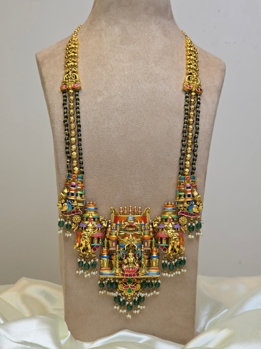 Aishwarya Lakshmi Temple Meenakari Haram  (Emerald) - (Premium Masterpiece Edition) – By Suwarnikaa Jewels