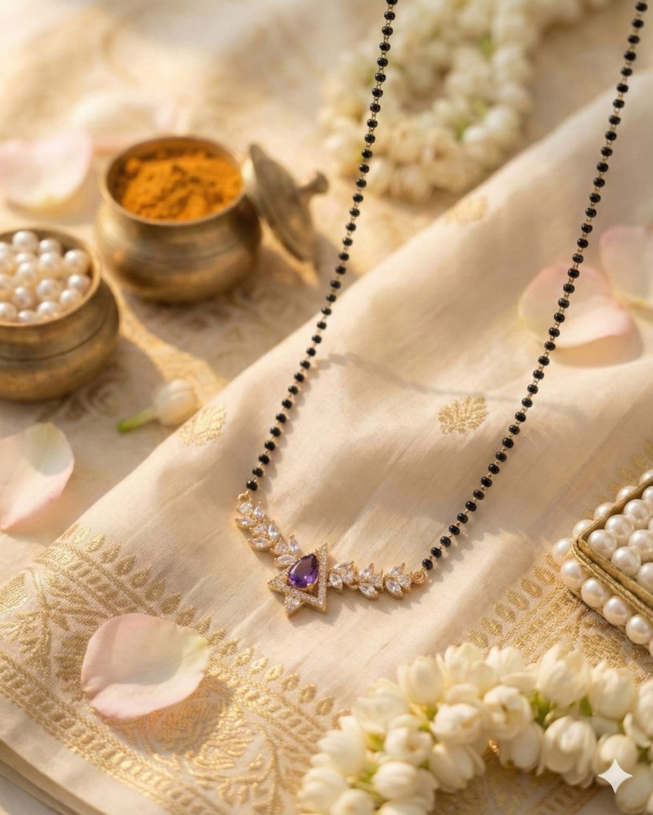 Trikon Black Beads Chain – Premium Gold Polish Black Beads(18") Chain by Suwarnikaa Jewels