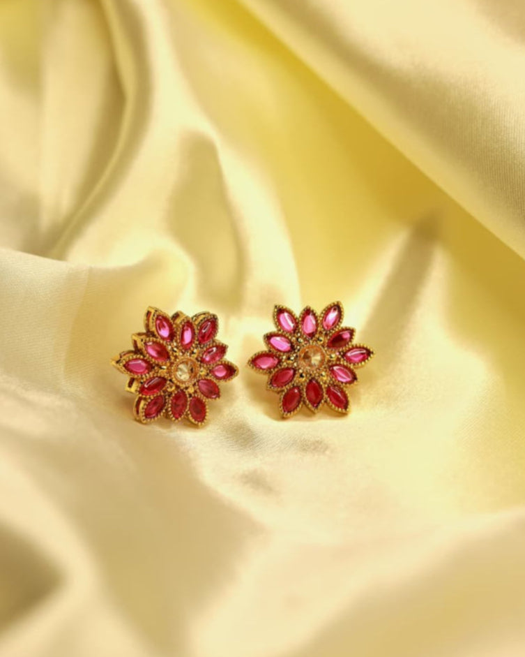 Ruby floral  studs earrings  by Suwarnikaa jewels
