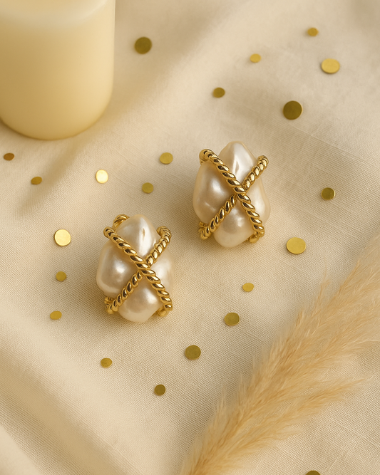 Twisted Pearl Orbit Earrings By Suwarnikaa Jewels