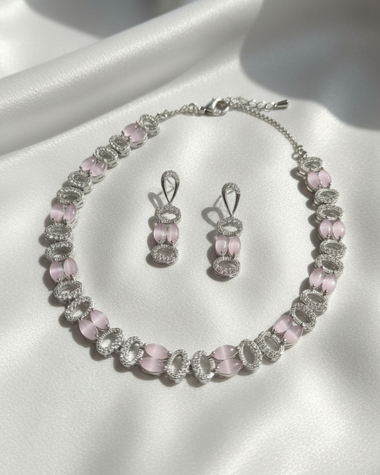 Suwarnikaa’s Crystal Fever (Pink)American Diamond Necklace Set