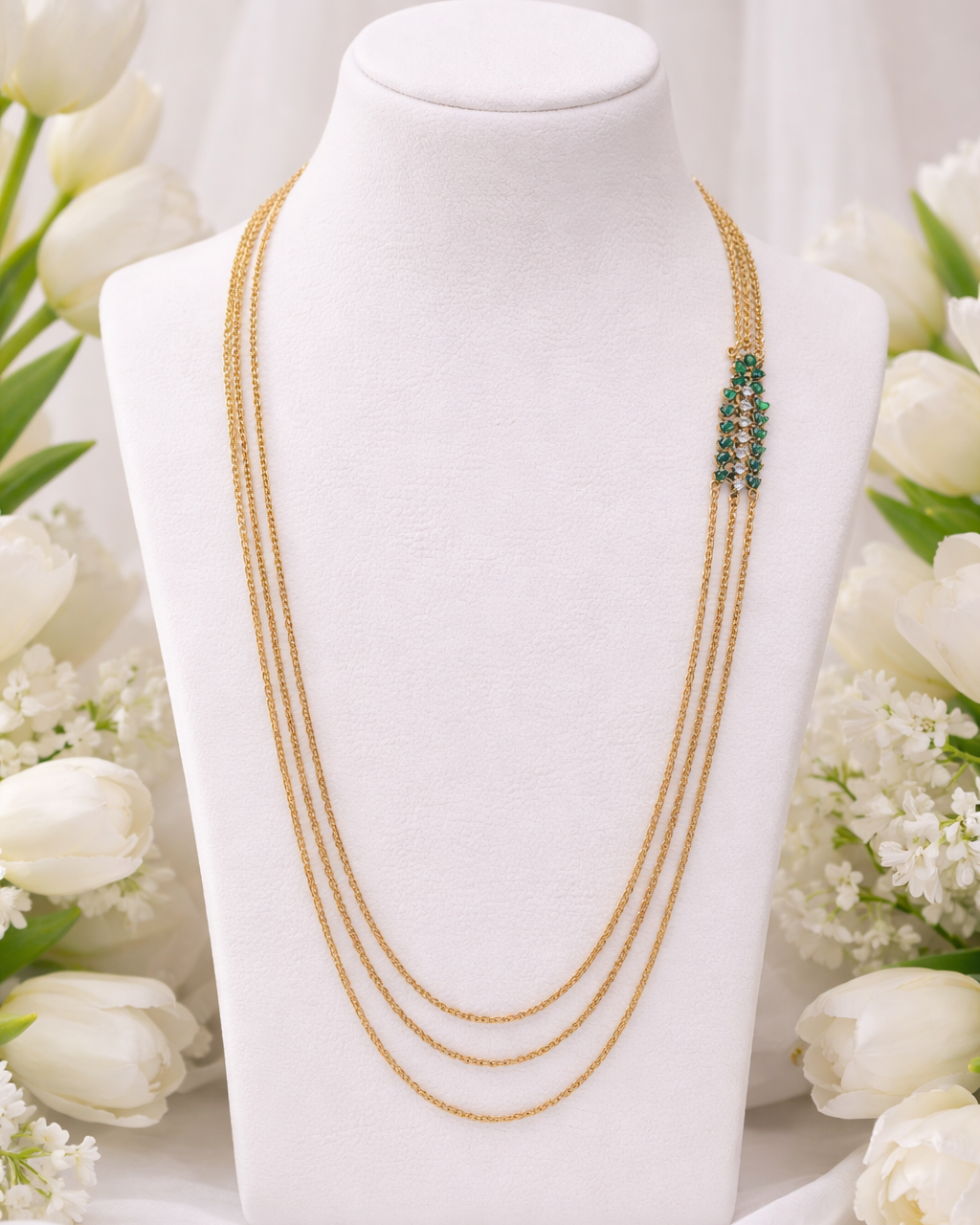Srivalli Classic Chandra Haram(30"- 3 Line) – Premium Multi-Layer Gold Finish Long Chain Necklace By Suwarnikaa Jewels