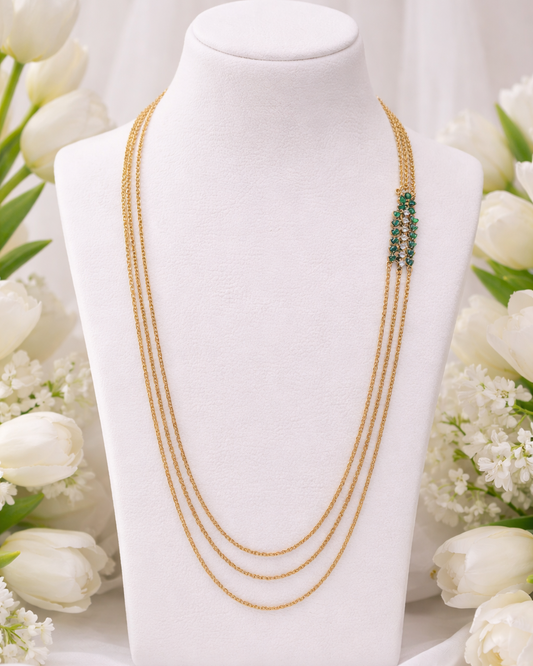 Srivalli Classic Chandra Haram(30"- 3 Line) – Premium Multi-Layer Gold Finish Long Chain Necklace By Suwarnikaa Jewels